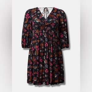 TORRID Mini Rayon Slub Balloon Sleeve Twist Font Dress 0X